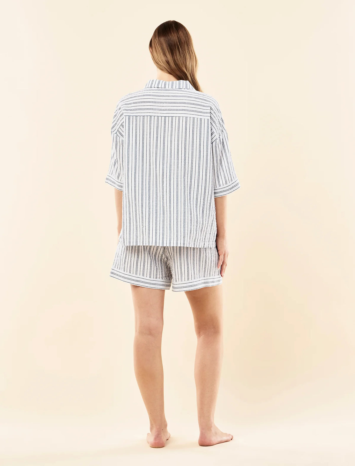 Karen Walker Seersucker Stripe Boxer PJ Sky Blue