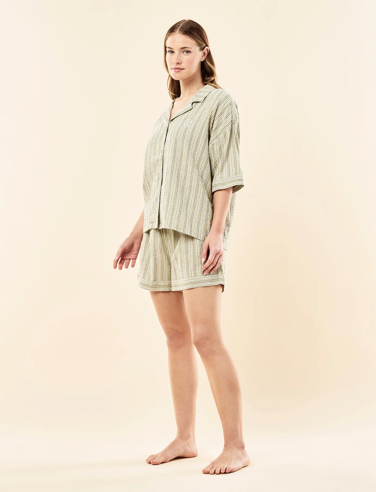 Karen Walker Seersucker Stripe Boxer PJ Olive