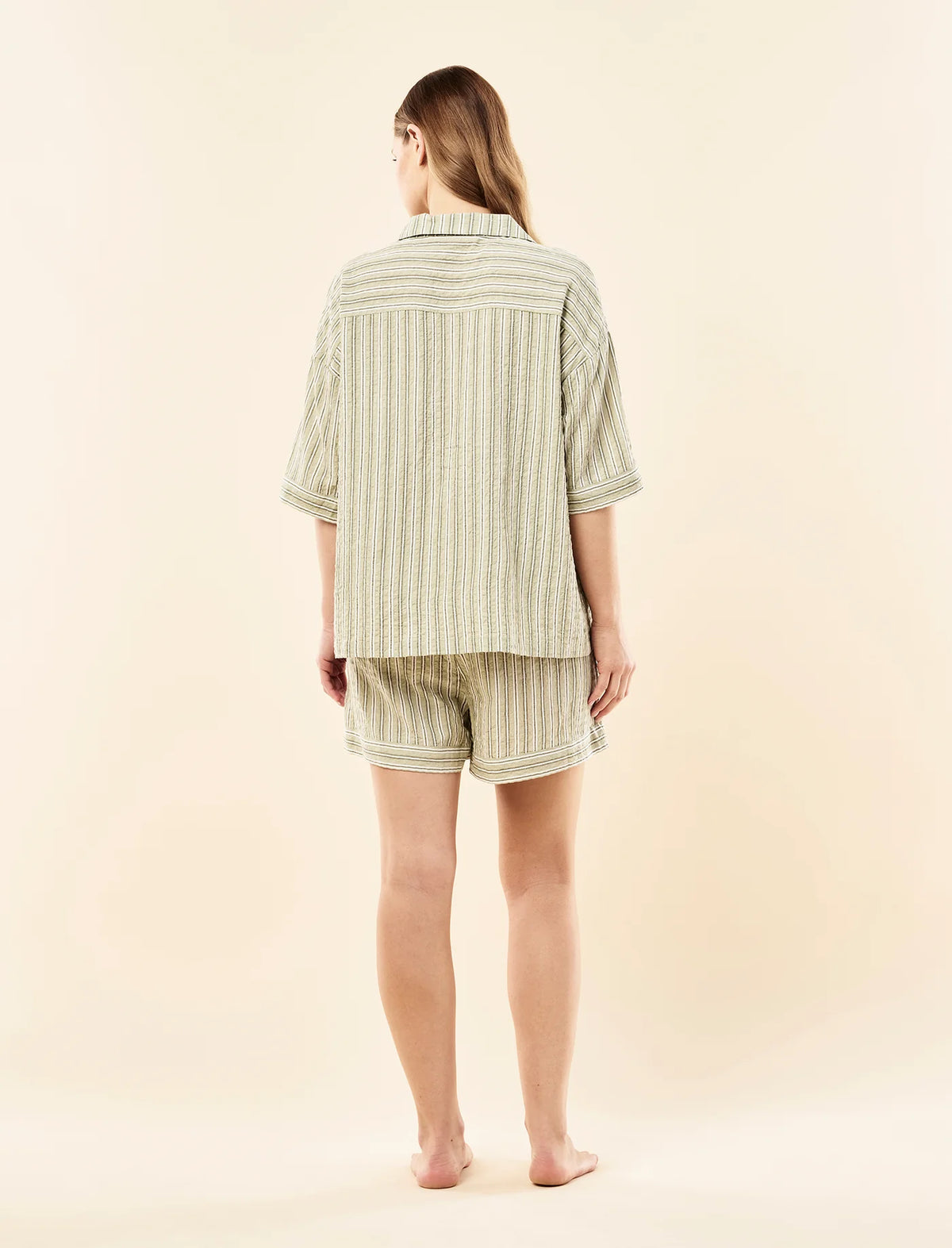 Karen Walker Seersucker Stripe Boxer PJ Olive