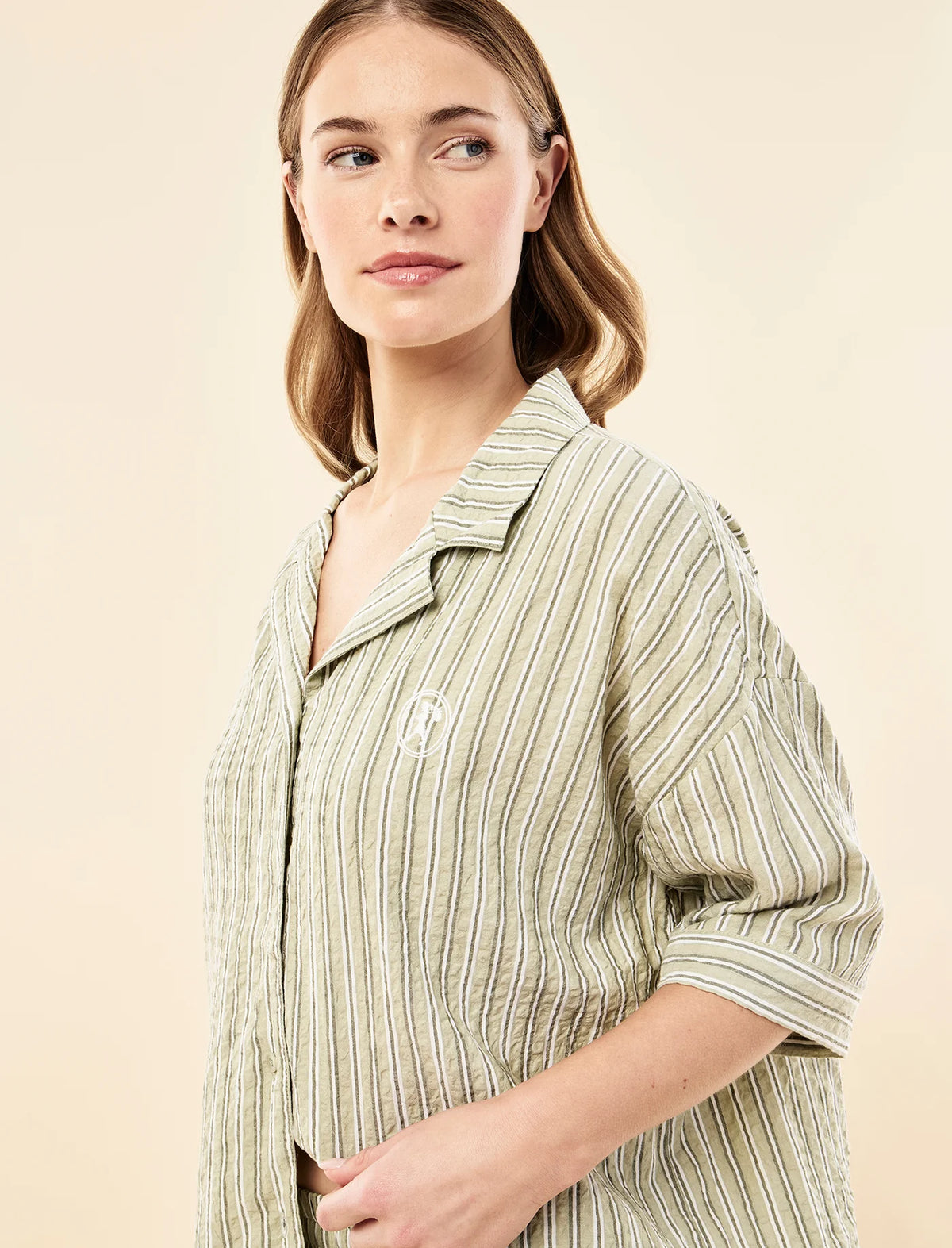 Karen Walker Seersucker Stripe Boxer PJ Olive