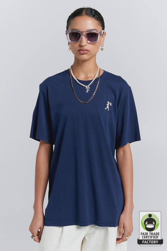 Embroidered Runaway Girl ClassicT-Shirt Navy