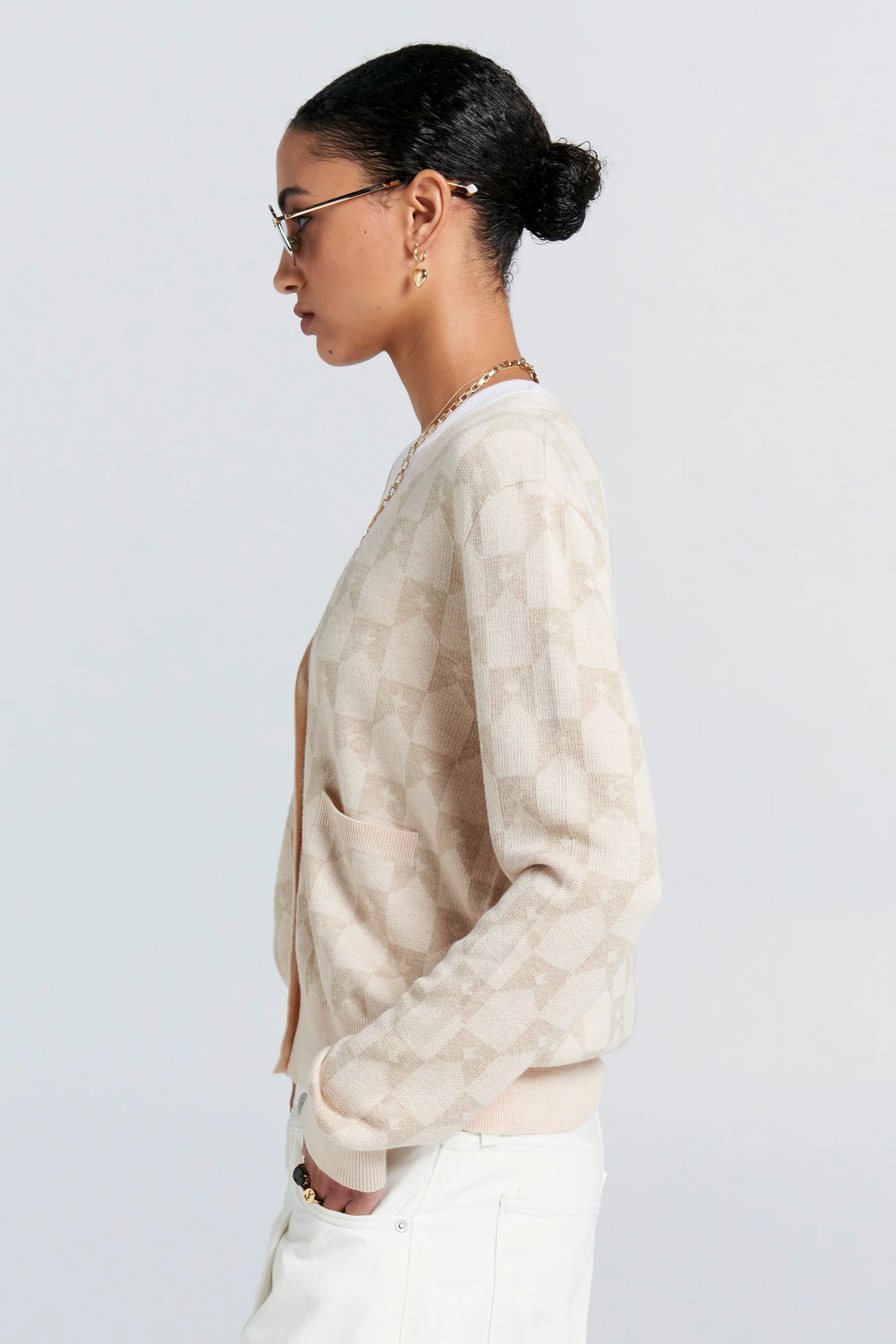 Monogram Knit Cardigan Sand