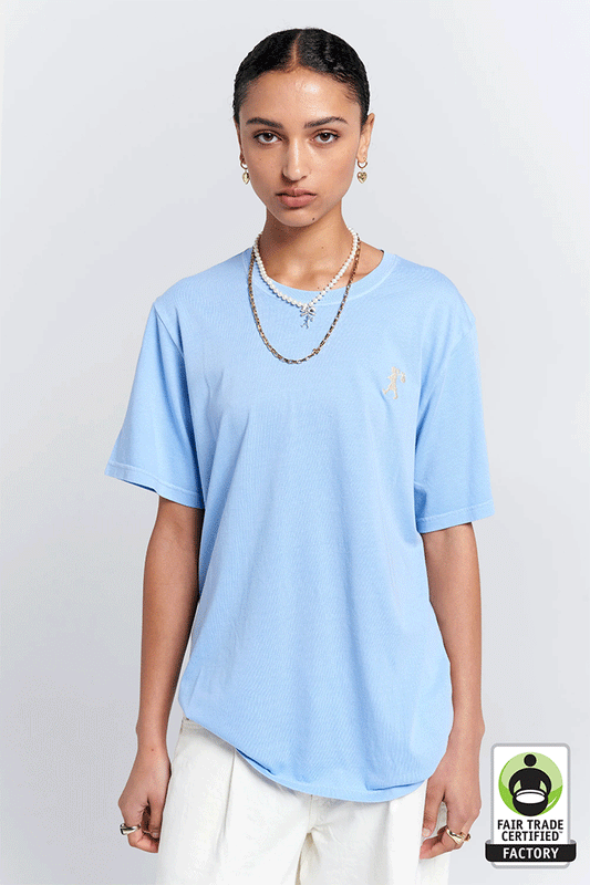 Embroidered Runaway Girl Classic T-Shirt Blue
