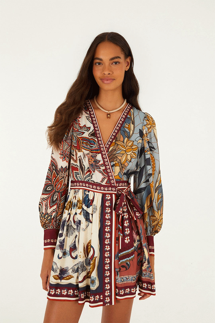Stained Glass Beauty Mixed Scarves Mini Dress