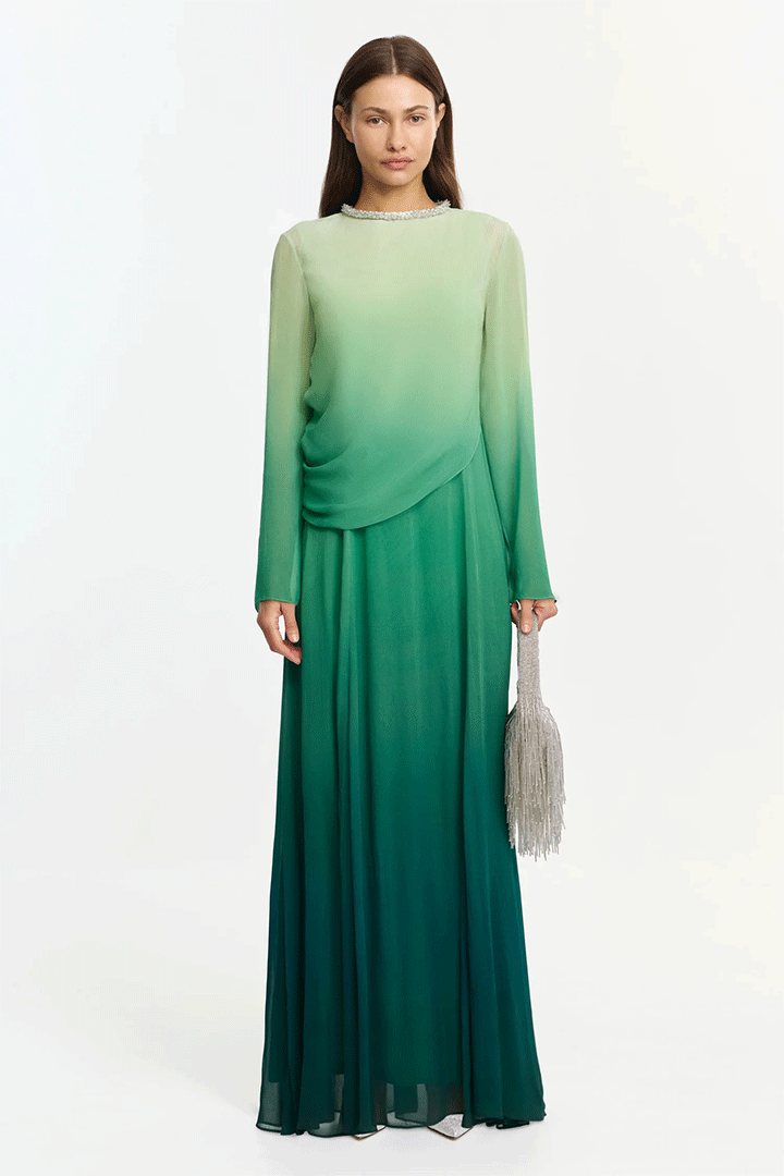 Bridle Long Sleeve Maxi Dress Emerald Ombre