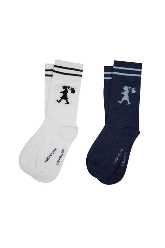 Runaway Girl Socks 2 Pack - White/Denim