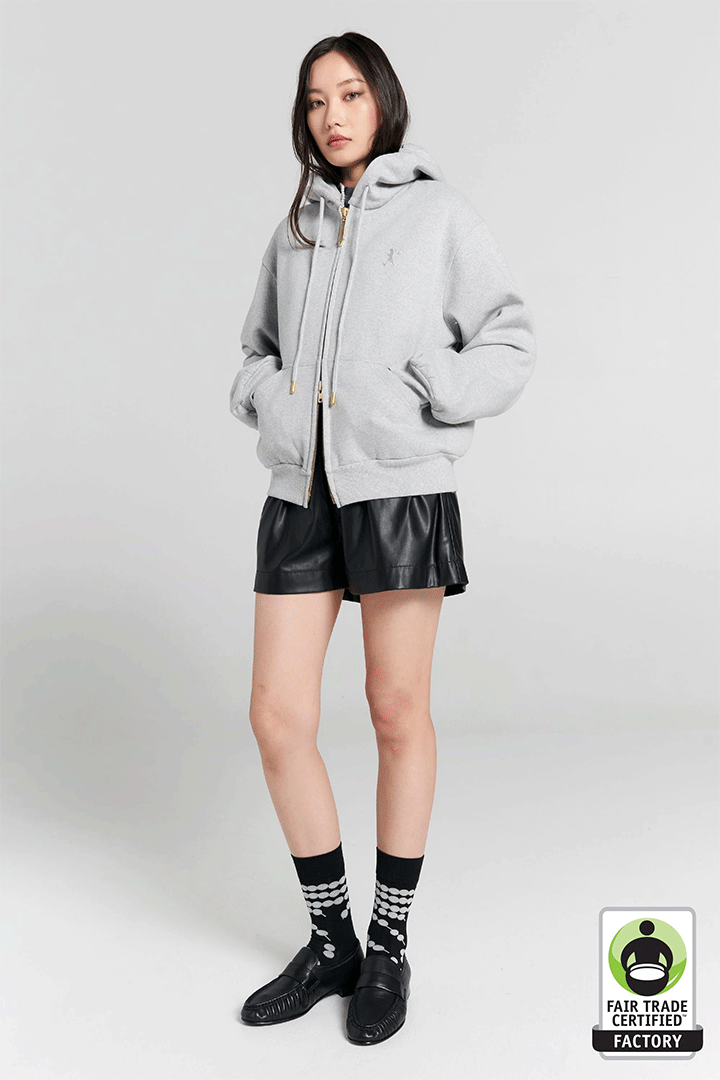 Runaway Girl Cropped Oversized Hoodie Grey Marle