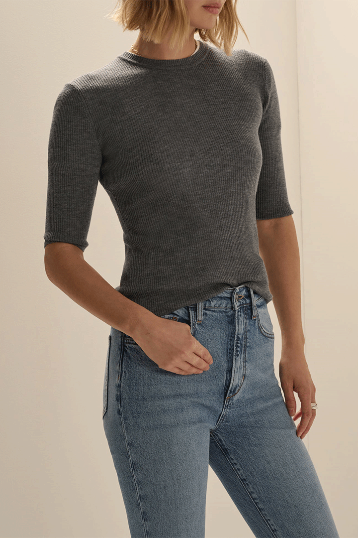 Amelia Crewneck Top Charcoal