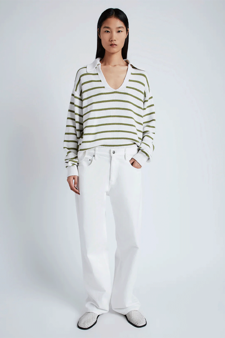 Stripe Murphy Sweater in Cotton Cashmere - Chalk/Willow