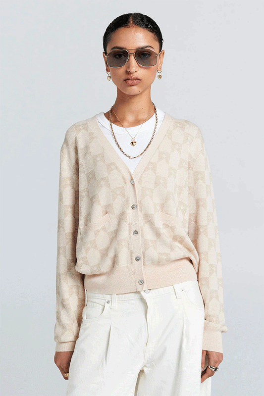 Monogram Knit Cardigan Sand
