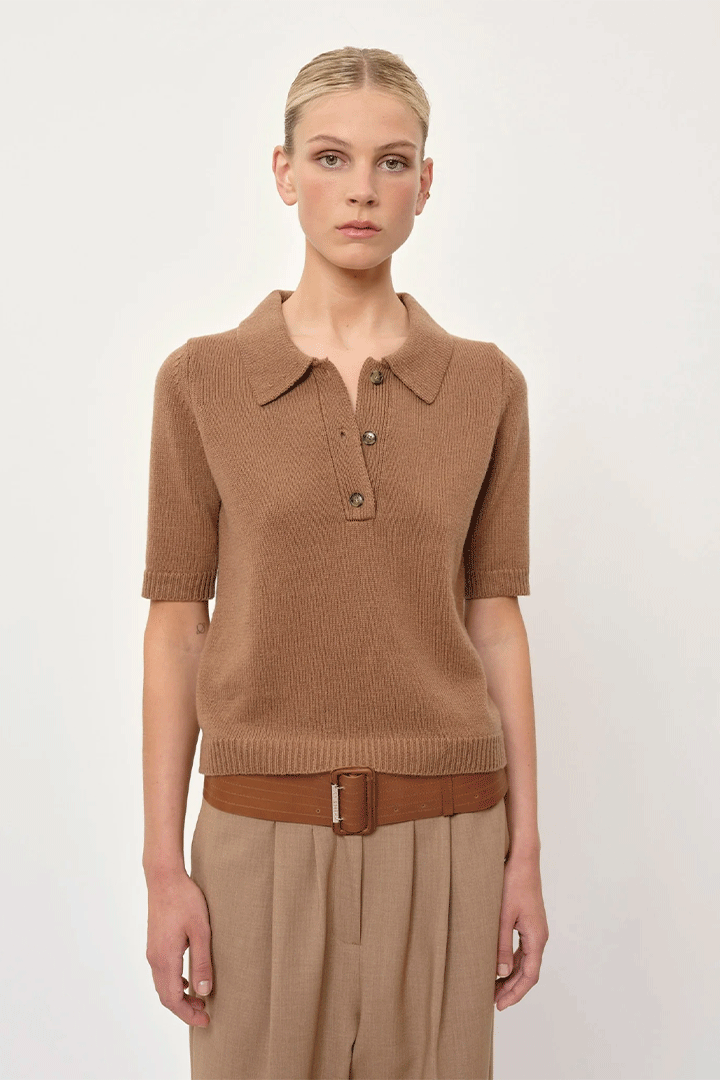 Alberto Knit Polo - Brown Sugar