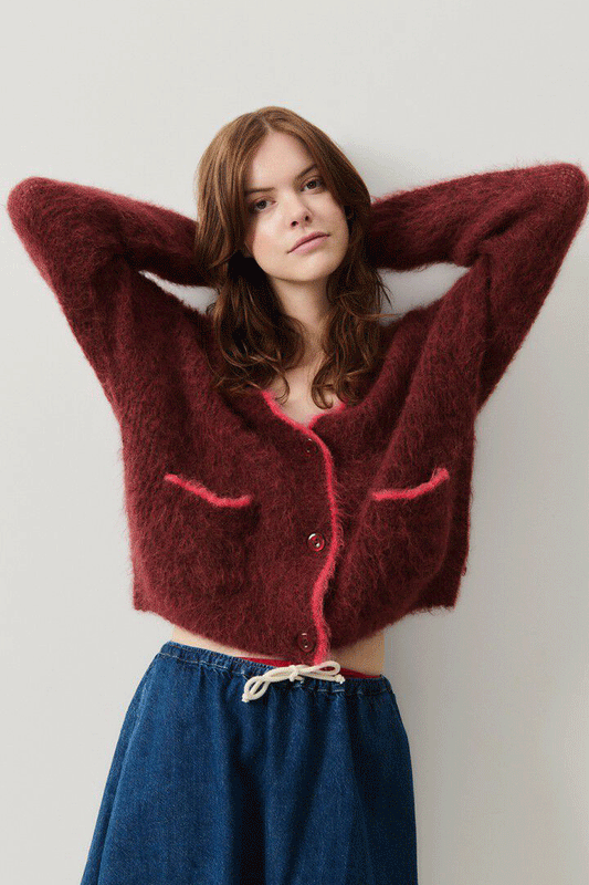 Women's Cardigan BYMI Burgundy Black Melange