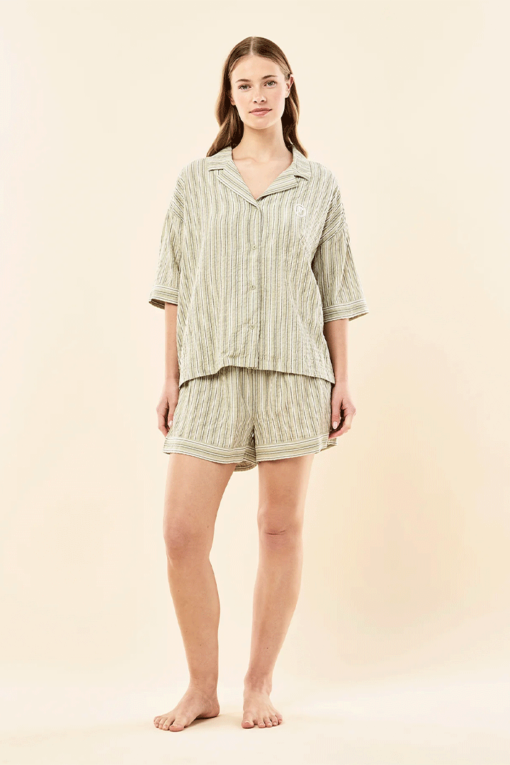 Karen Walker Seersucker Stripe Boxer PJ Olive