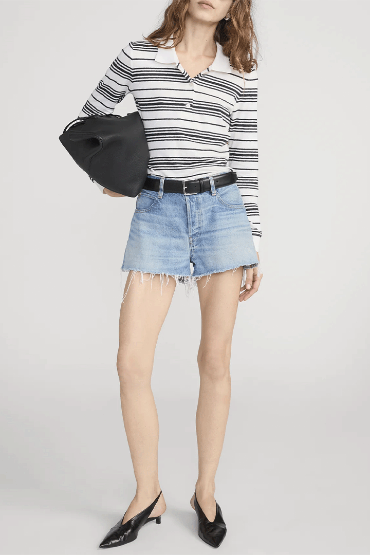 The Stripped L/S Polo White Multi