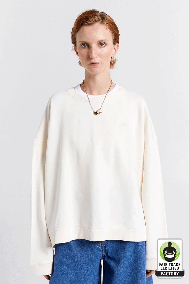 Embroidered Runaway Girl Crewneck Sweatshirt Ecru