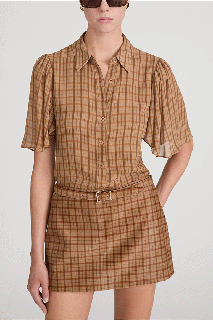 The Flutter Shirt Taupe Multi Plaid