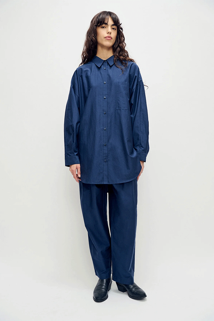 Cotton Silk Round Shirt Midnight