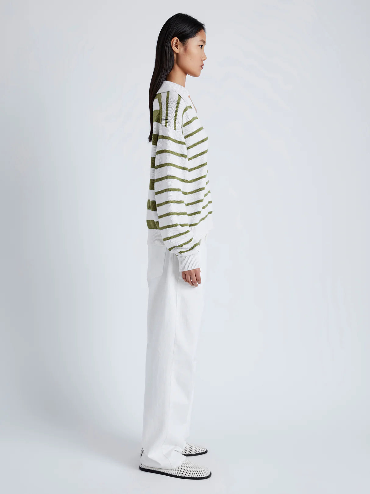 Stripe Murphy Sweater in Cotton Cashmere - Chalk/Willow