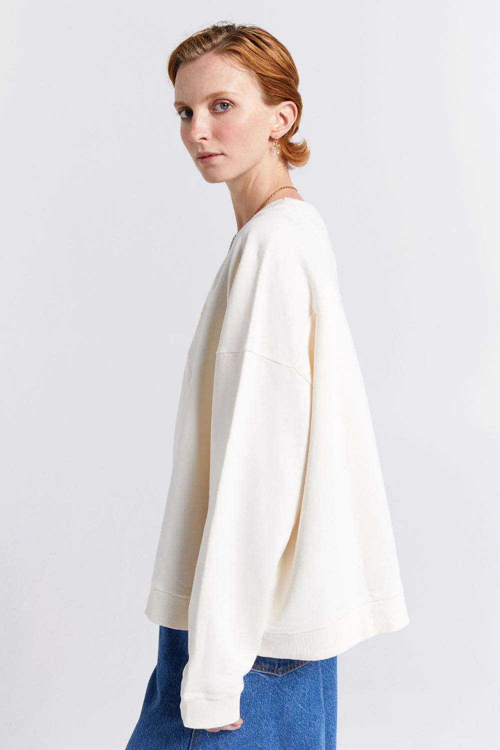 Embroidered Runaway Girl Crewneck Sweatshirt Ecru