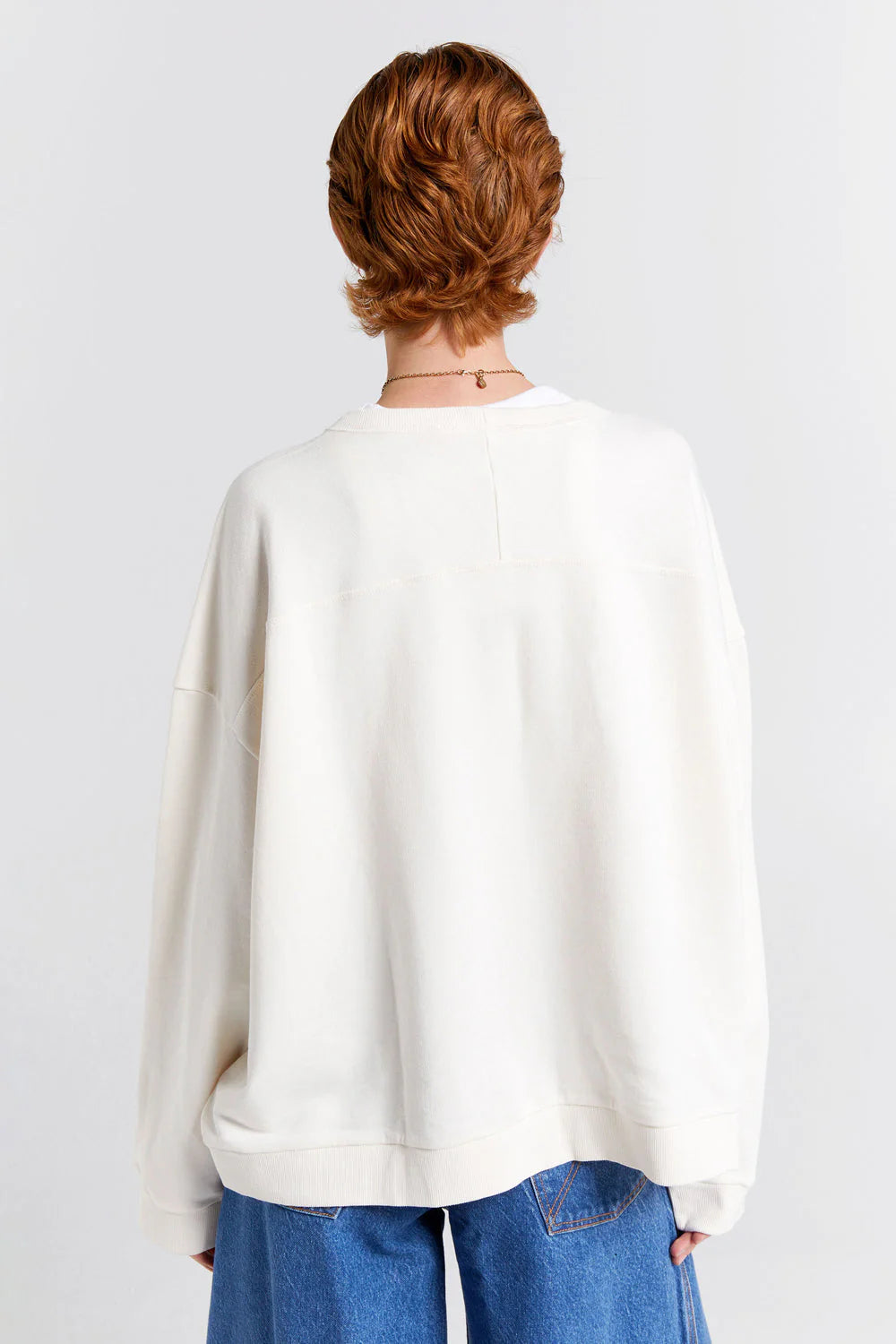 Embroidered Runaway Girl Crewneck Sweatshirt Ecru
