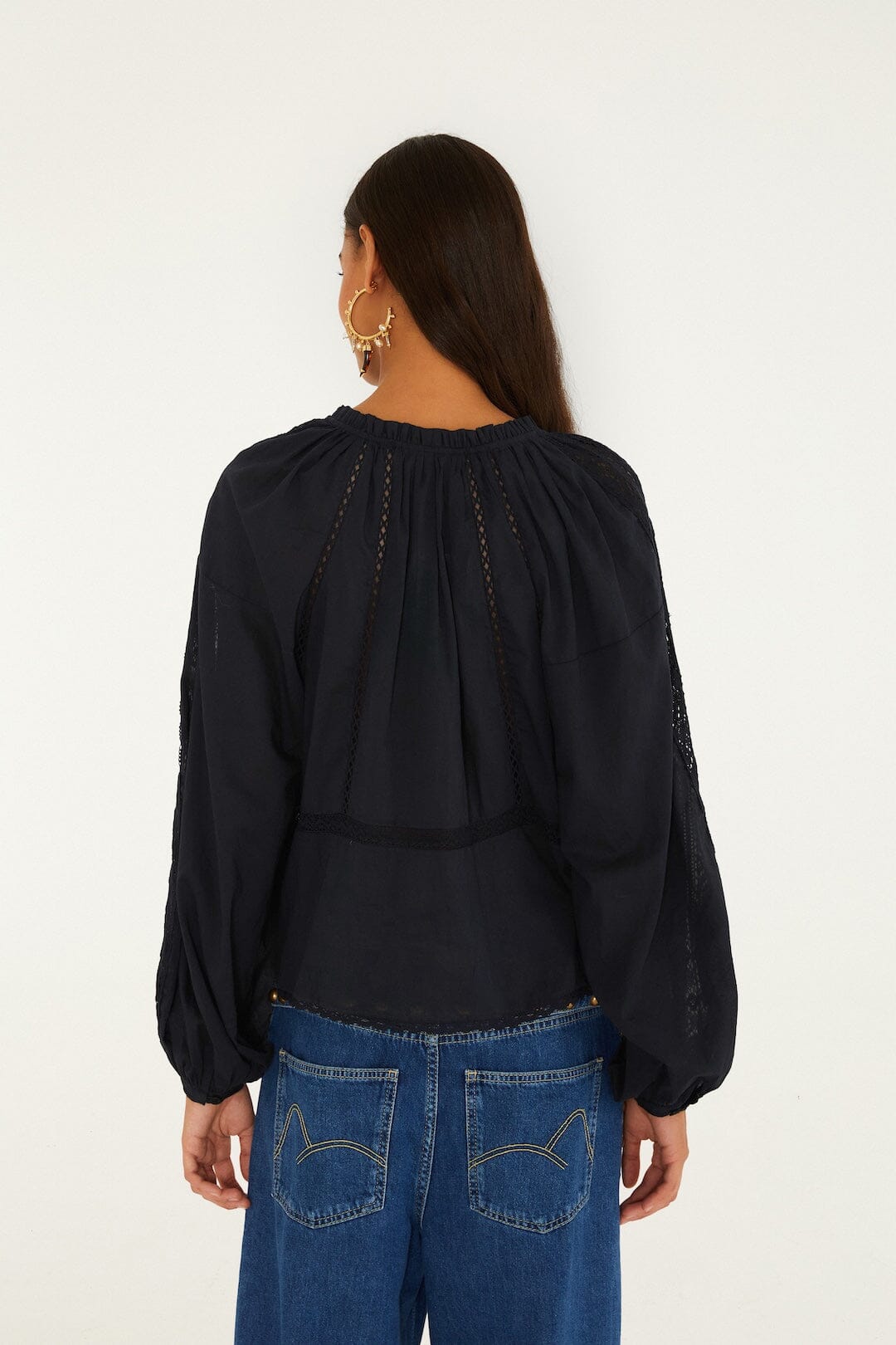 Boho Lace Long Sleeve Blouse Black