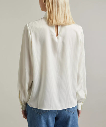 Knotted Mock Neck Silk Blouse