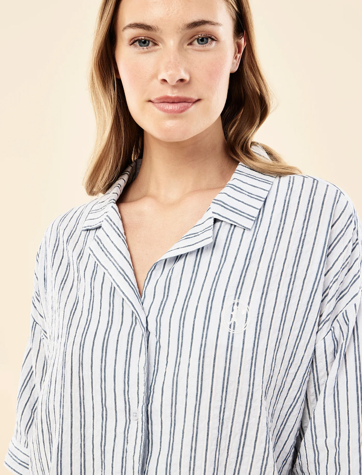 Karen Walker Seersucker Stripe Boxer PJ Sky Blue