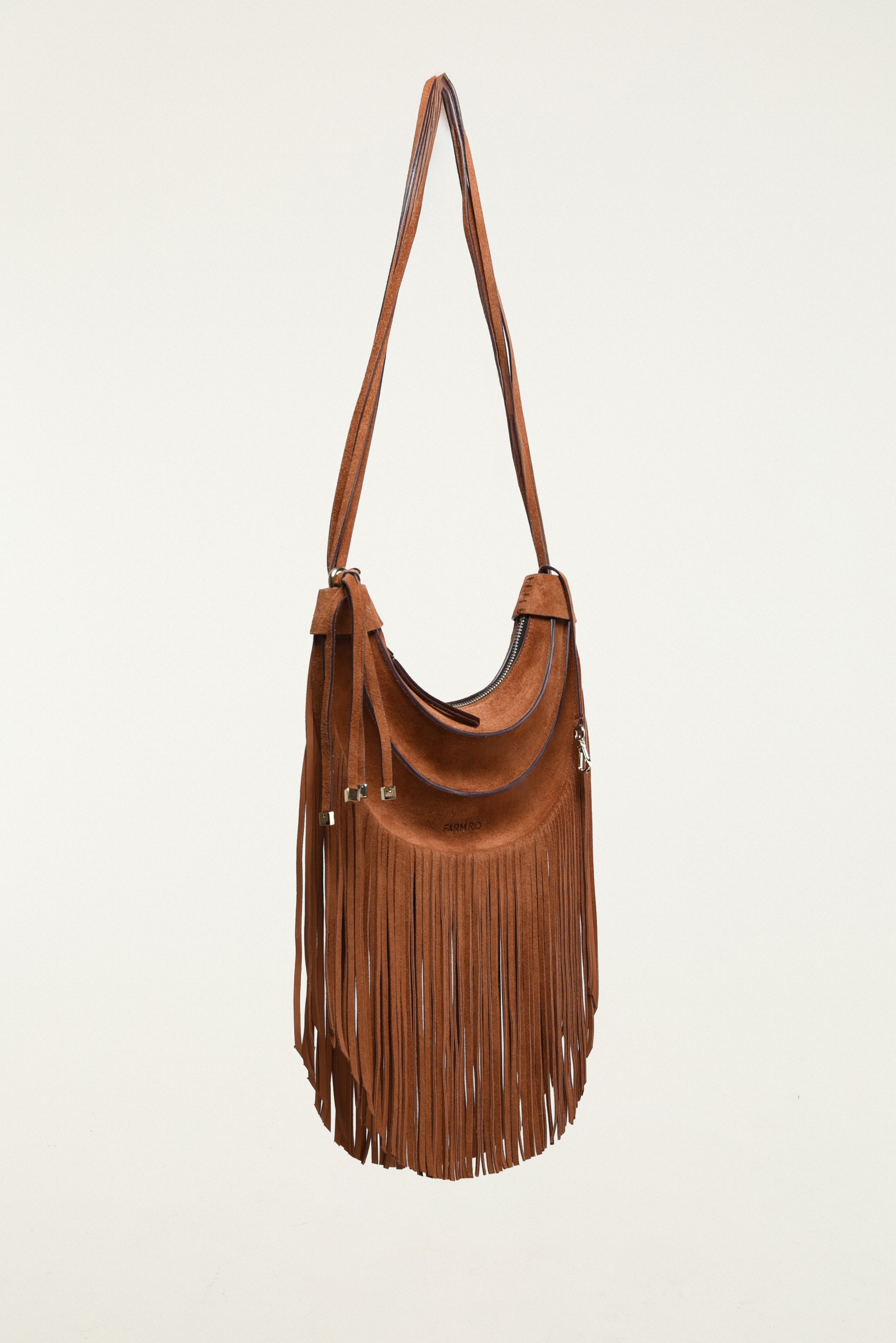 Suede Banana Hobo Bag Fringes Small
