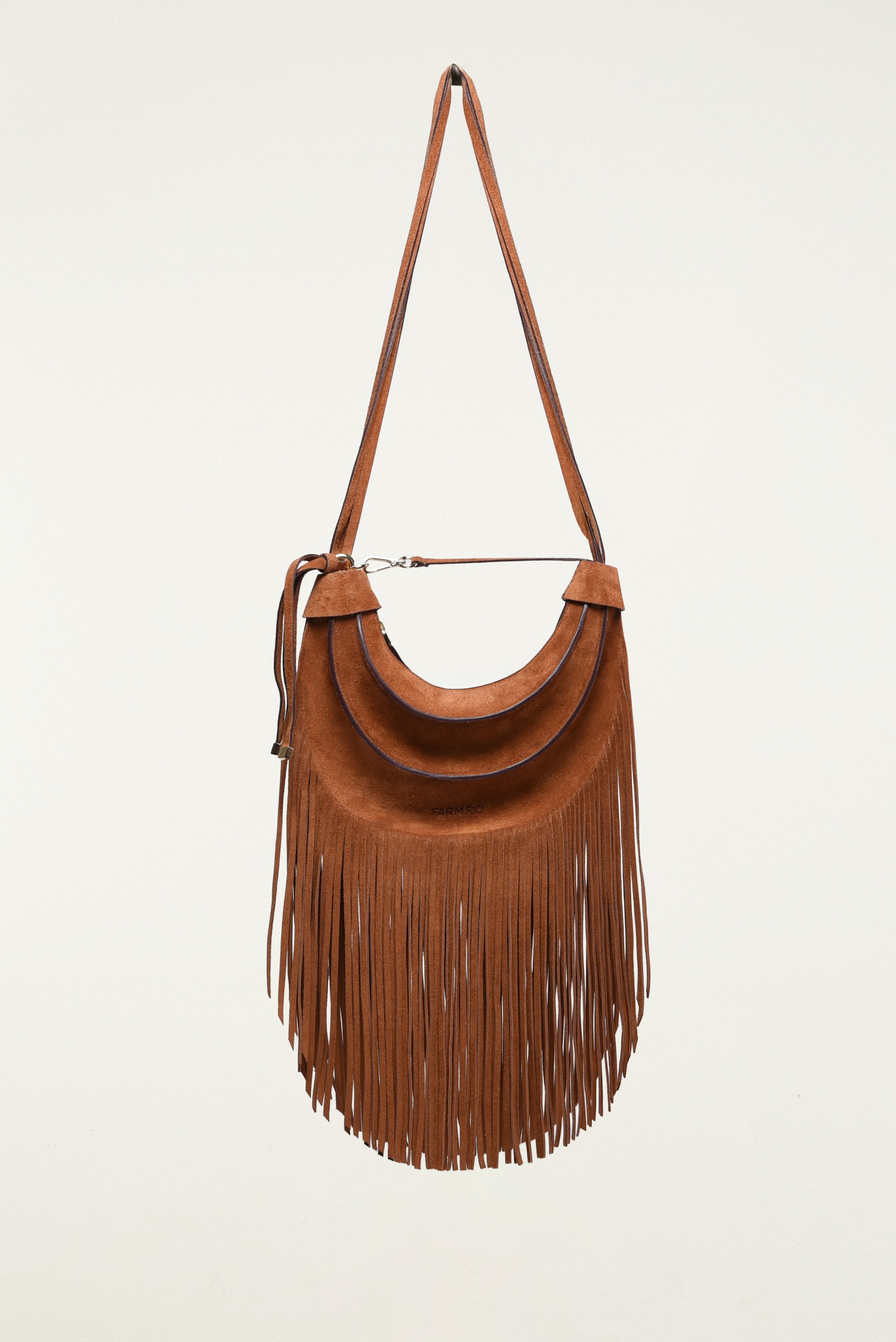 Suede Banana Hobo Bag Fringes Small