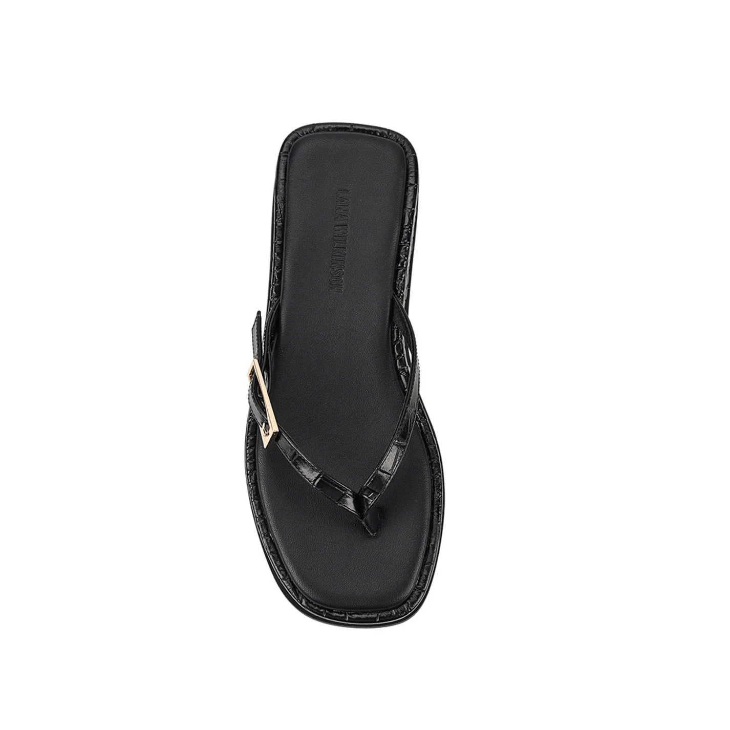 Josie Sandal Black Croc-Embossed Leather