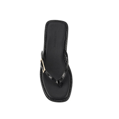 Josie Sandal Black Croc-Embossed Leather