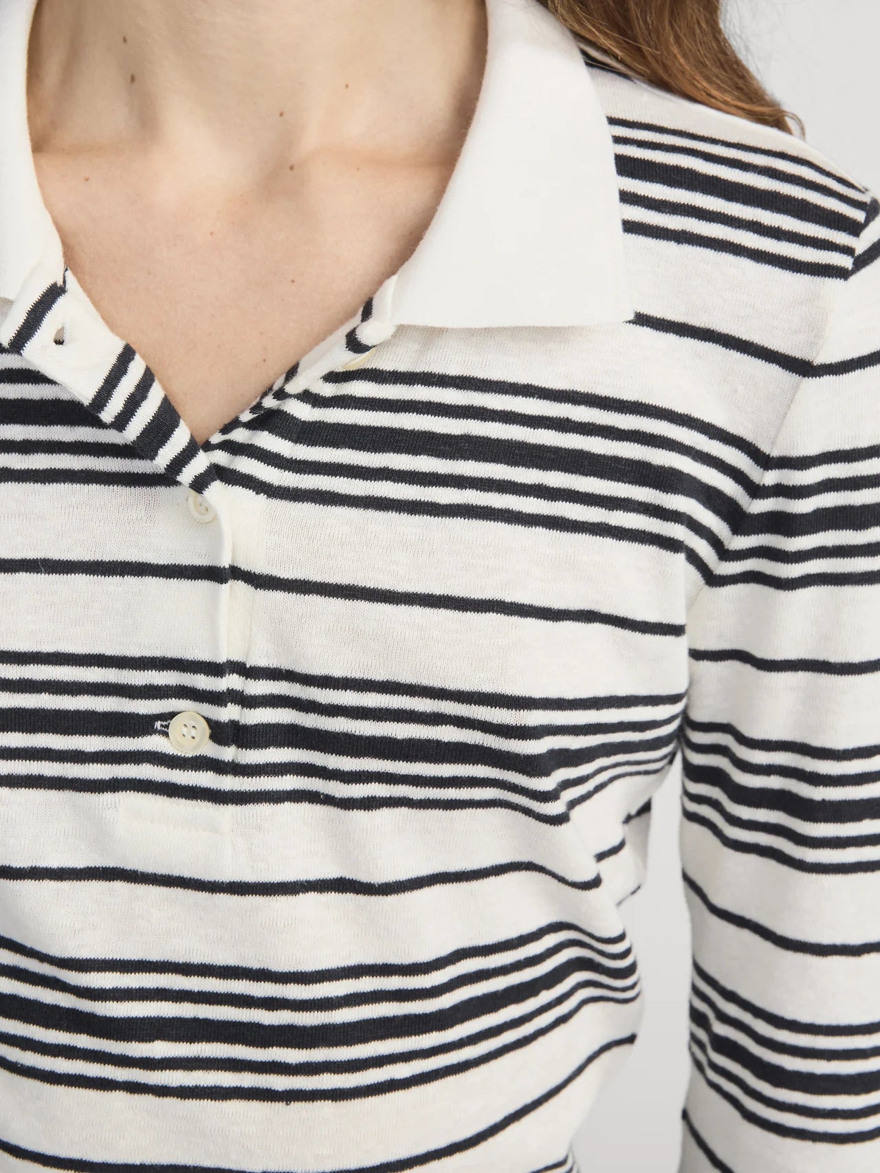 The Stripped L/S Polo White Multi