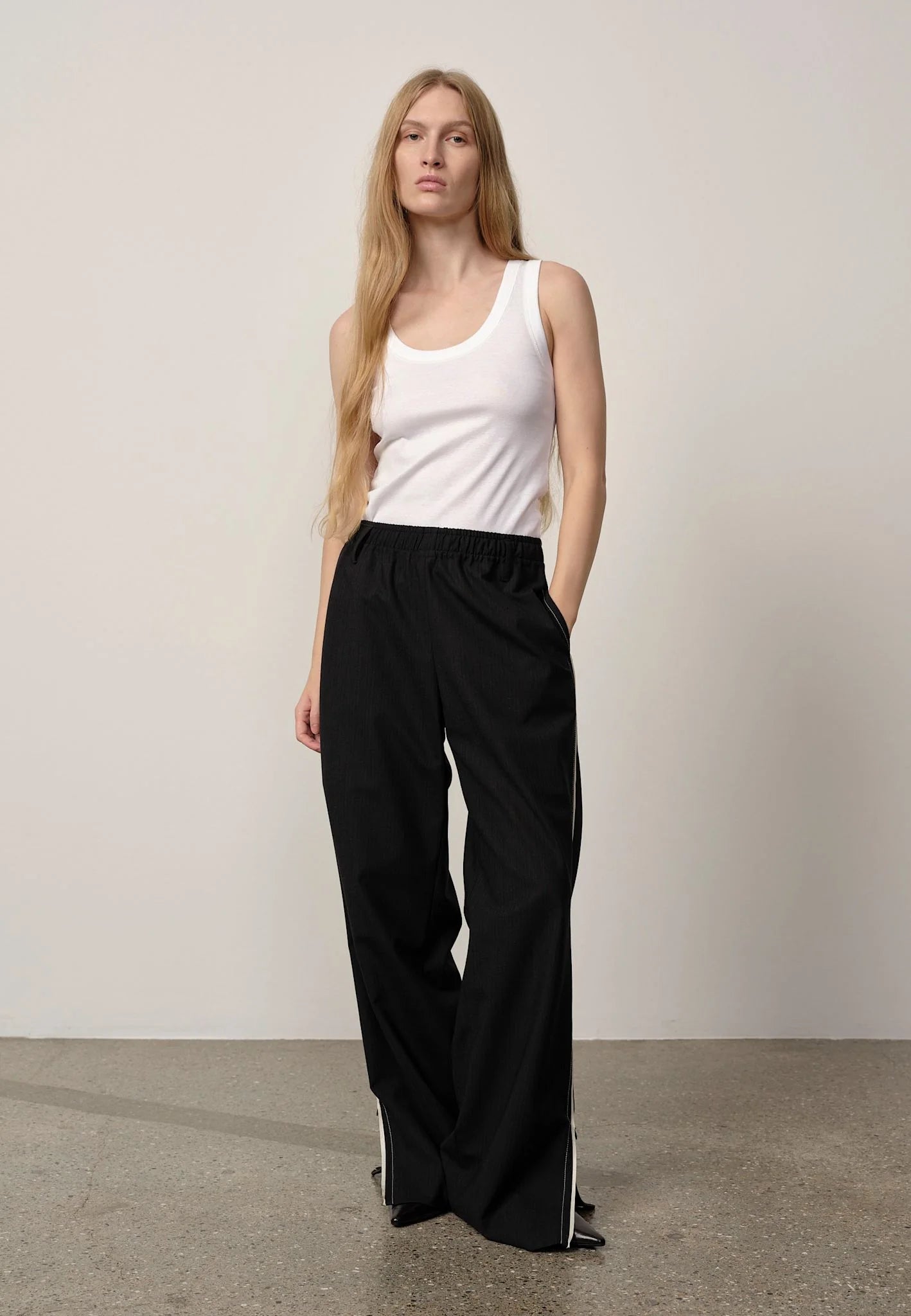 Davi Mid Waist Pants Grey Pinstripe
