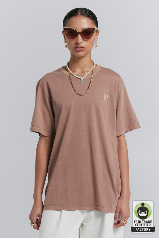 Embroidered Runaway Girl Classic T-Shirt Taupe