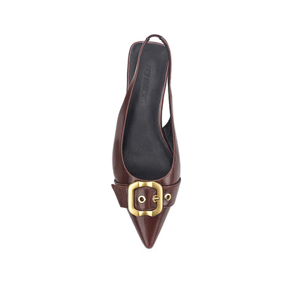 Alison Slingback Flat Brown Leather