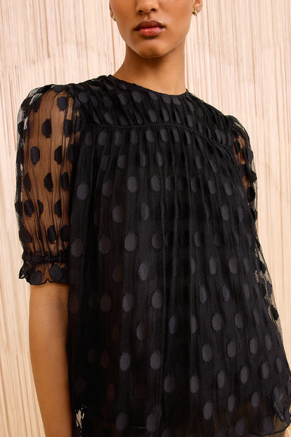 Nitara Lace Short Sleeve Blouse Noir