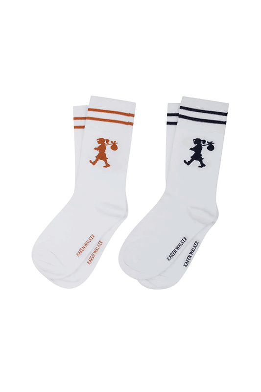 Runaway Girl Socks 2 Pack - White/Chestnut Navy