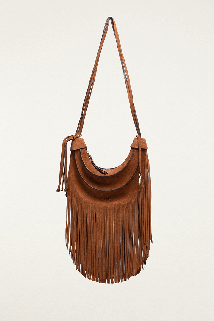Suede Banana Hobo Bag Fringes Small