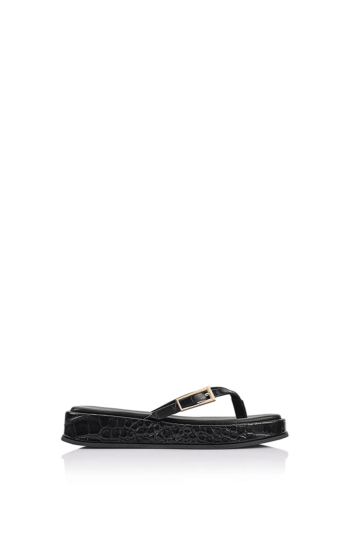 Josie Sandal Black Croc-Embossed Leather