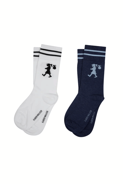 Runaway Girl Socks 2 Pack - White/Denim Blue