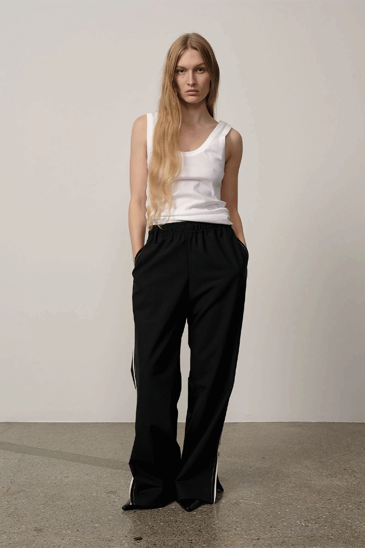 Davi Mid Waist Pants Grey Pinstripe
