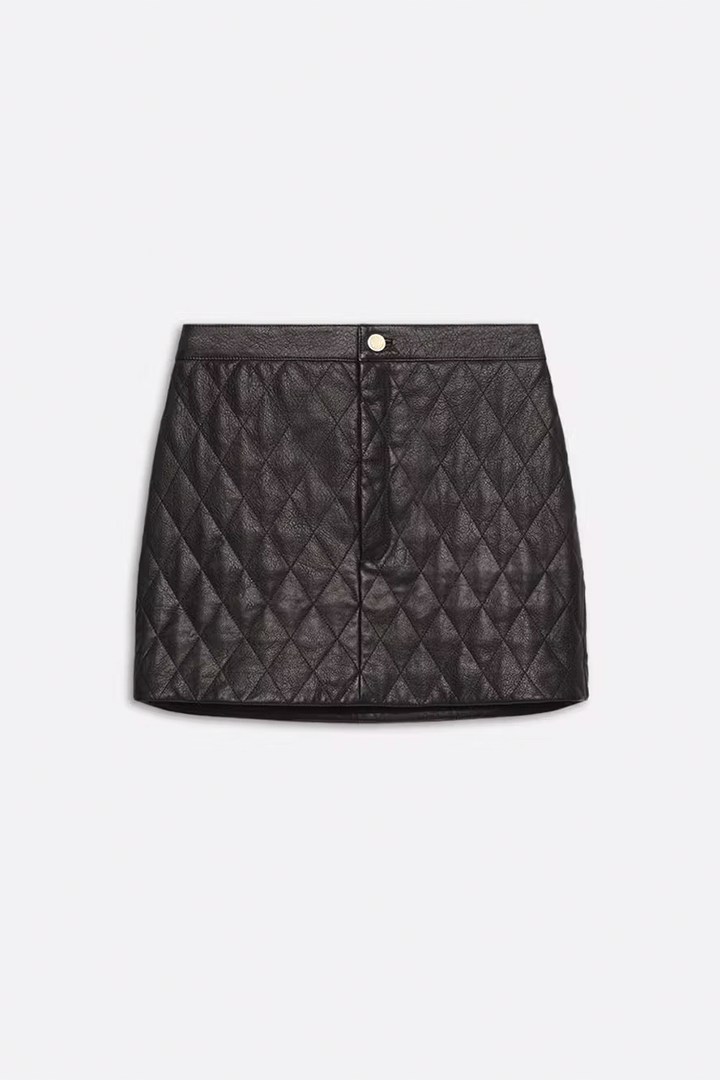 Quilted Leather Skirt in Black