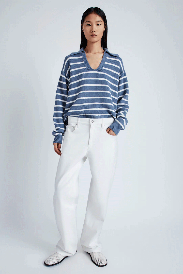 Stripe Murphy Sweater in Cotton Cashmere - Slate/Chalk