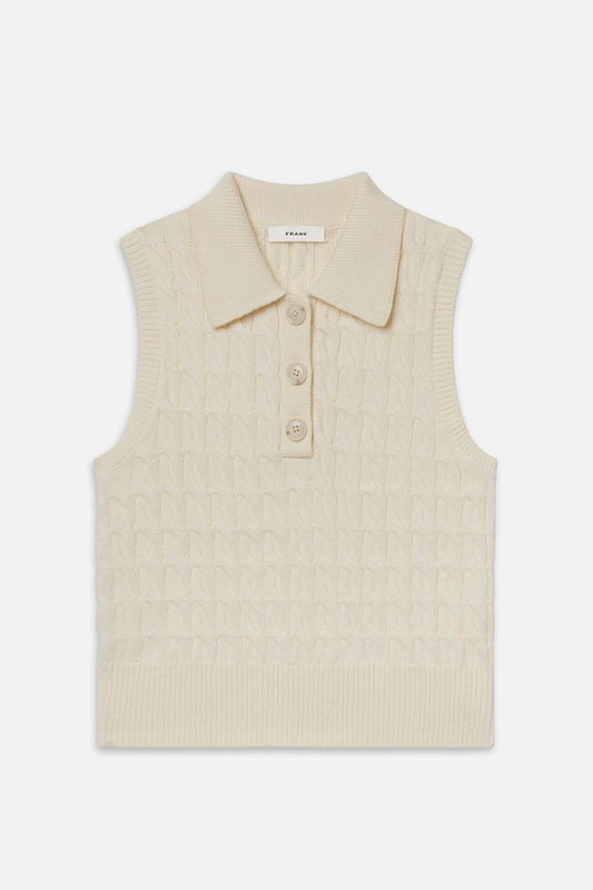 The Cable Polo Vest - Cream