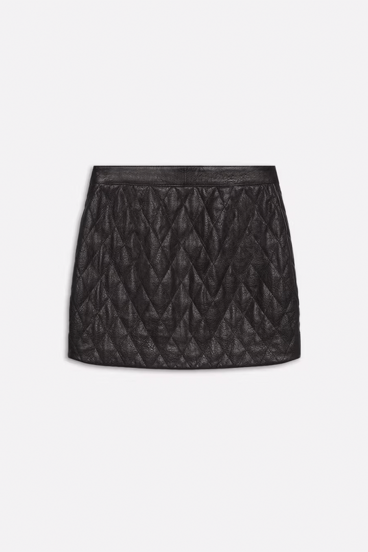 Quilted Leather Skirt in Black