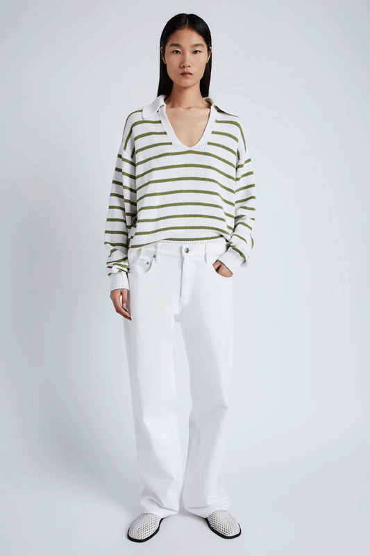 Stripe Murphy Sweater in Cotton Cashmere -  Chalk/Willow