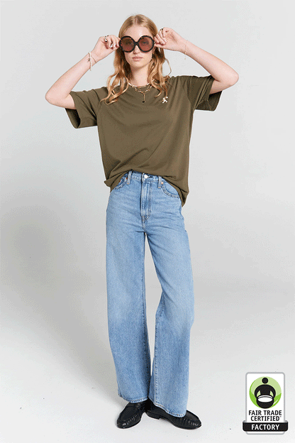 Embroidered Runaway Girl Classic T-Shirt Green