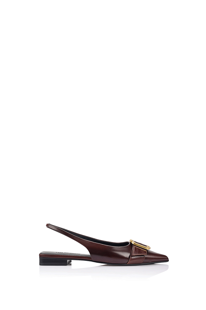 Alison Slingback Flat Brown Leather
