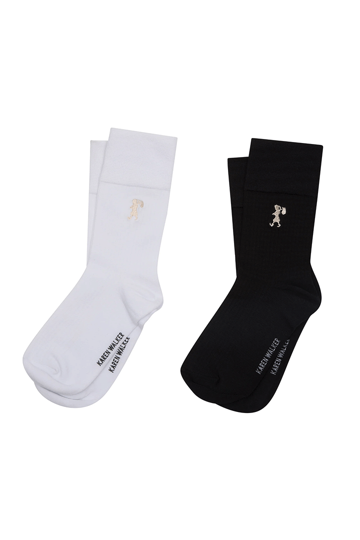 Runaway Embroidered Socks 2 Pack Black/White