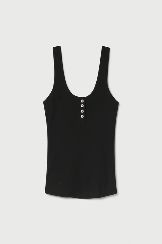 Merino Henley Tank Black